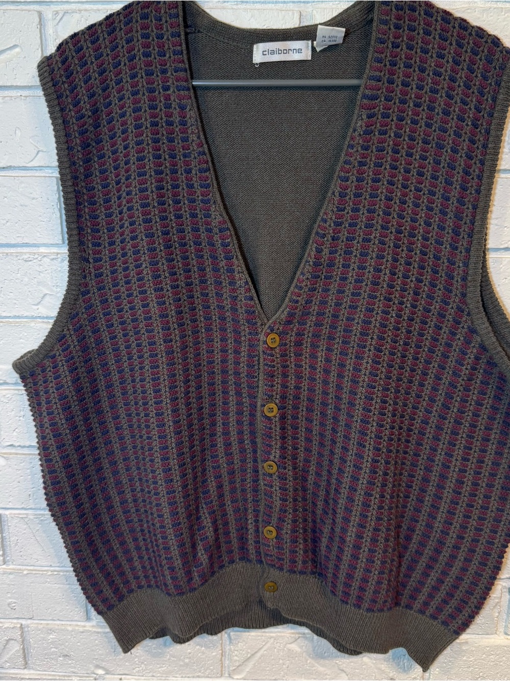 Vintage 90s y2k Claiborne 100% Cotton Sweater Button Front Vest Men's XL